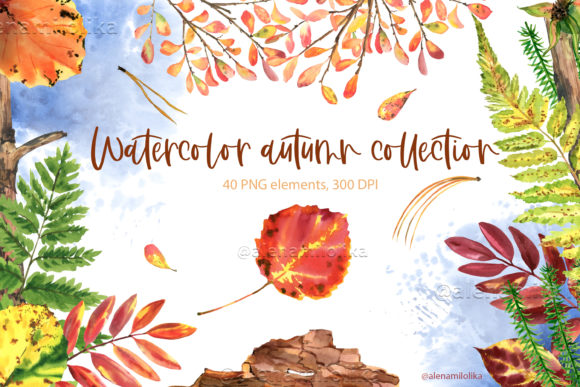 Autumn Watercolor Clipart. Fall Sublimat: Capturing the Essence of Siberian Nature for Creative Projects