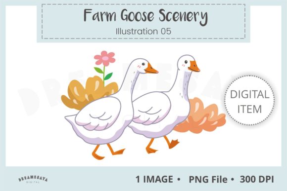 Farm Goose Scenery 05: A Digital Illustration for Creative Projects