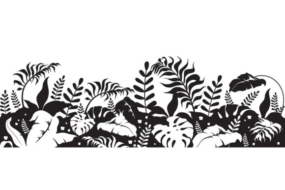 Tropical Foliage Black Silhouette Vector