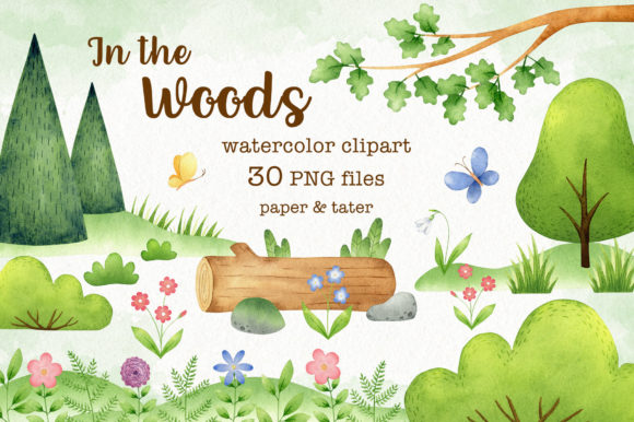 Watercolor in the Woods Clipart Set